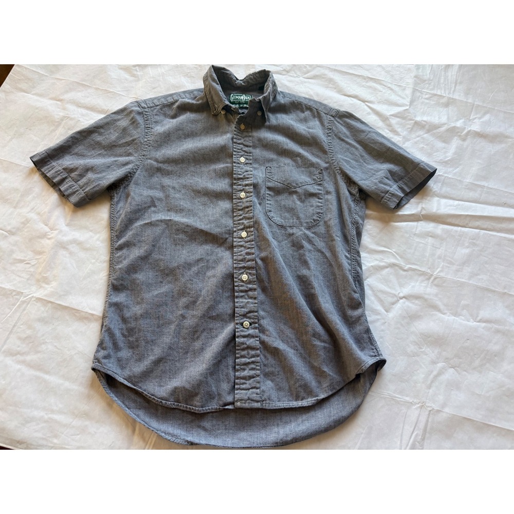 Gitman Bros Custom Button Down Mens 14.5 Blue Short Sleeve Chambray Cotton USA